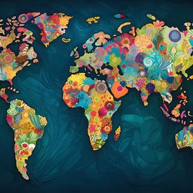 Colourful world map by Maps Are Art