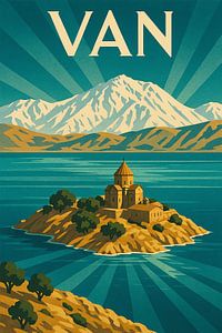 Van Art Deco Poster - Akdamar Insel und See Van Wanddruck