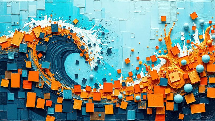 Ocean wave in the cosmos of the tides - fragments and spheres in the breath of the ocean by AidasignArt