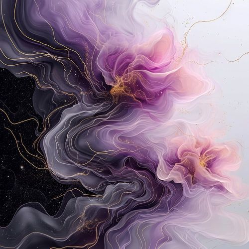 Digitale abstract kunst in paarse tinten met gradatie naar wit en zwart