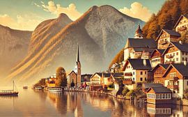 Vintage Hallstatt Poster, Austria by Chromatic Fusion Studio