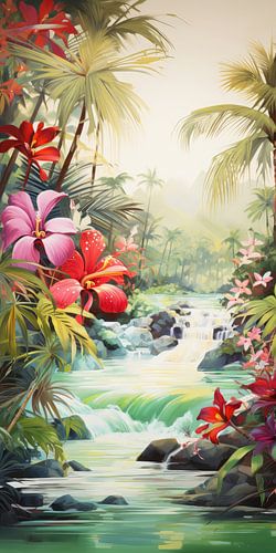 Tropical fantasy flowers in abstract colour style