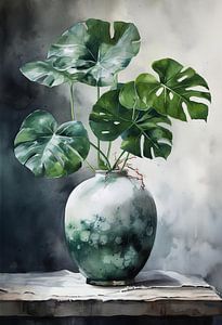 Aquarell Vintage Pflanze - Monstera Deliciosa
