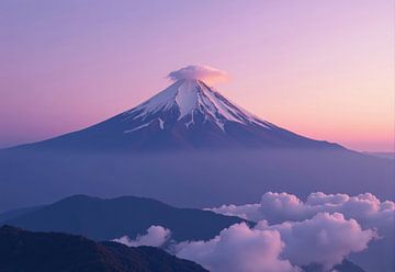 Mont Fuji avec couverture nuageuse, collines et ciel rose sur Markus Gann