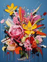 Painting of a colourful, wild bouquet of flowers