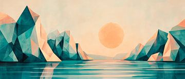 Geometrisch kustlandschap in een warme tint van Poster Art Shop
