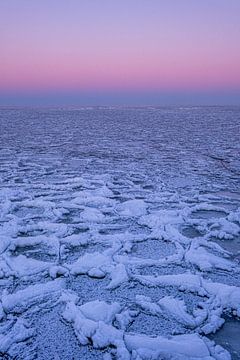 Frozen Ijsselmeer in the purple twilight van Jasna Ivankovic