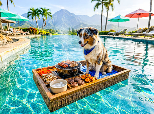 Hond met barbecue-zwemband