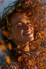 Portrait of a happy woman with flowers by Egon Zitter