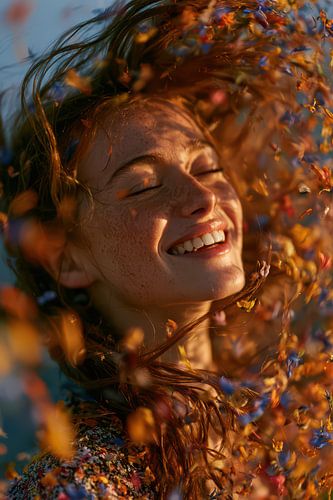 Portrait of a happy woman with flowers