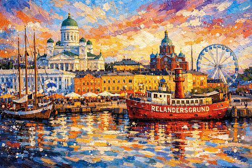 Helsinki in Finland, een impressionistisch schilderij.
