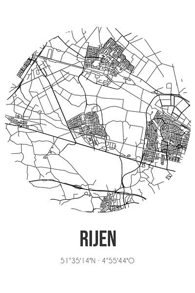 Rijen (Noord-Brabant) | Map | Black and white by Prints of Place