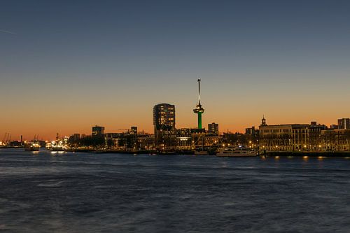 Euromast Rotterdam over the Nieuwe Maas in the evening