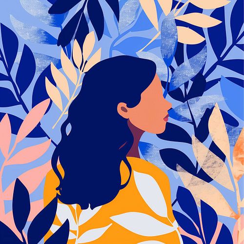 Frau & Blätter in Blau und mehr
