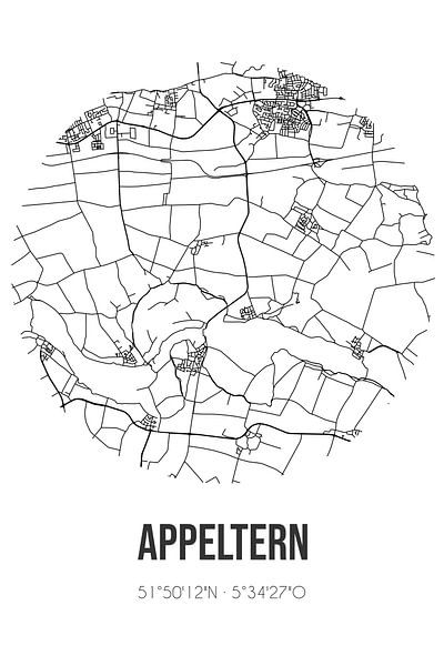 Appeltern (Gelderland) | Map | Black and White by Prints of Place
