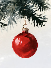 Single Red Bauble on Winter Pine by Mosaic Dialogue