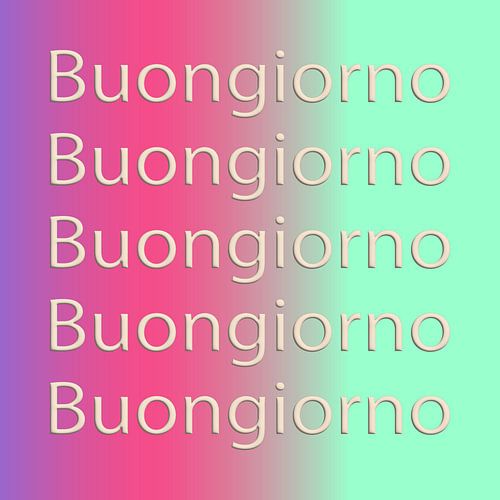 Buongiorno. Op de jaren 70 geïnspireerde typografie in paars, roze, groen verloop