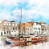 Aquarelle du Rouaansekaai à Middelburg, Zélande sur Danny de Klerk