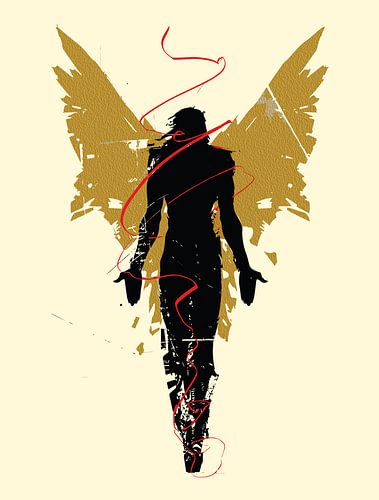 Abstracte Engel Muurkunst met Gouden Vleugels - Moderne Inspirerende Silhouet Print