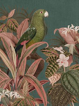 Vintage papegaaien vogel en roze tropisch bladeren van Bloomery Decor