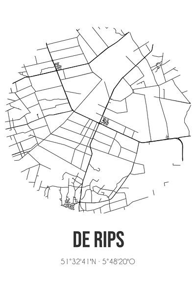 De Rips (North Brabant) | Map | Black and White by Prints of Place