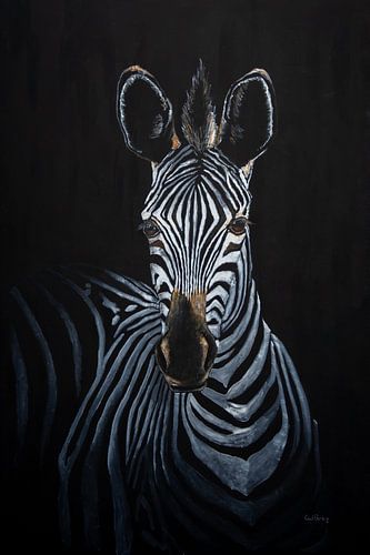 Zebra op donkere achtergrond in olieverf