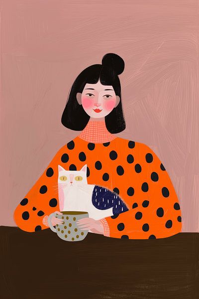 Tee trinken mit der Katze auf dem Schoß von Carla Van Iersel