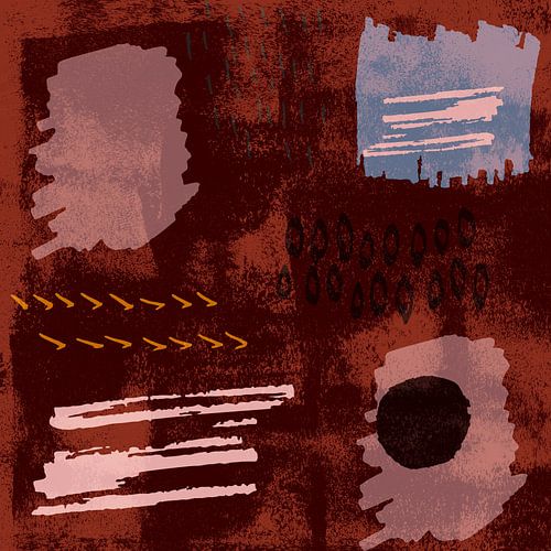 Abstracte collage van organische vormen in warme aardetinten nee.