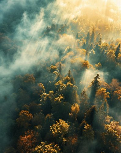 Autumn forest at sunrise