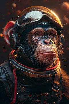 Affen-Astronaut mit Helm im Hyper-Realistischen Stil von Felix Brönnimann