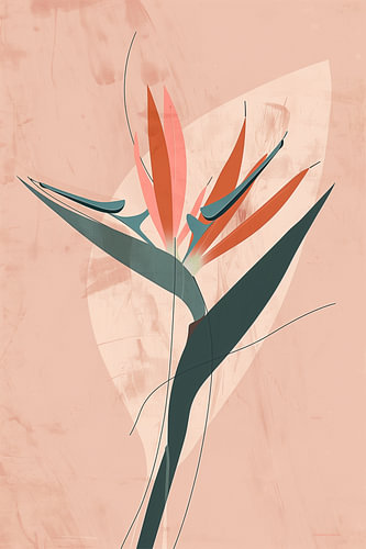 Fleur de strelitzia : art minimaliste aux lignes épurées - Style d'intérieur « Japandi »