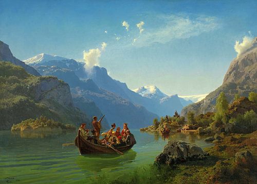 Adolph Tidemand and Hans Gude,Bruidsprocessie op de Hardangerfjord, 1848