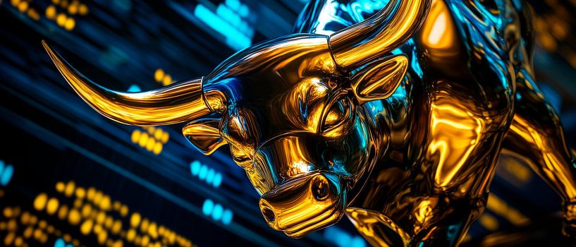 Golden bull on data background by Poster Art Shop
