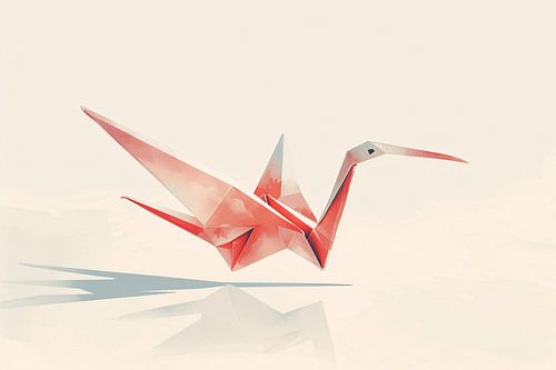 Grue rouge en origami avec ombre
