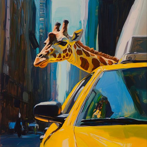 Giraffe in een taxi