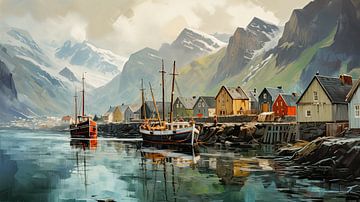 Vissersdorp aan Noorse fjord van Vlindertuin-Art