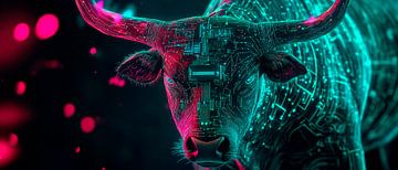 Digital bull with neon-coloured patterns by Poster Art Shop