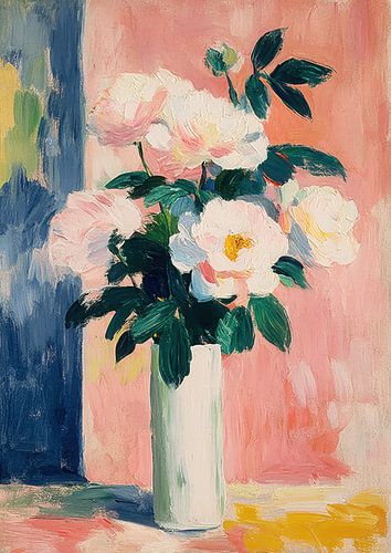 Witte pioenrozen in Matisse-stijl