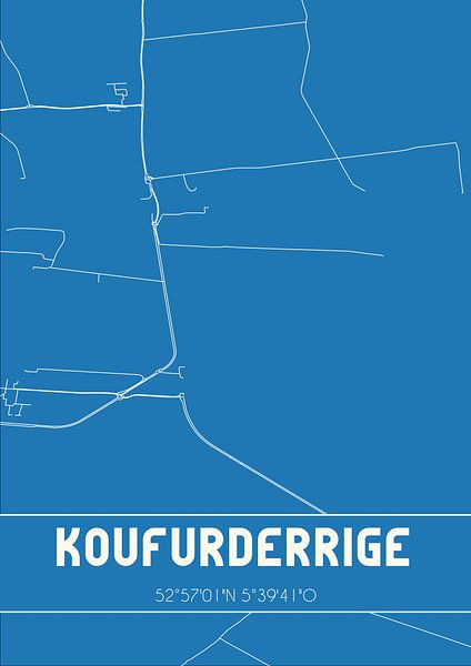 Blauwdruk | Landkaart | Koufurderrige (Fryslan) van Stad & Wand
