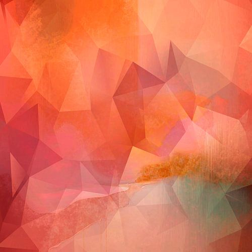 Moderne abstracte geometrische kunst. Driehoeken in goud, roze, geel