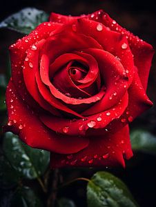 Rote Rose im Regen