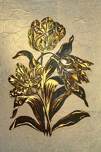 Tulpe in Gold, Gelb und Blau.