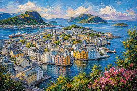 Alesund in Norway, an impressionist painting. by Gallery Hoppenbrouwers