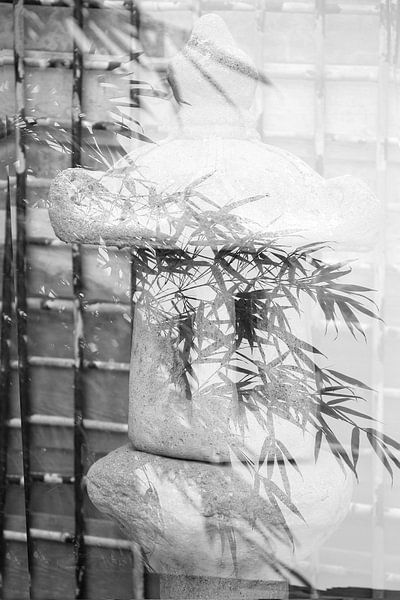 Japanese lantern with bamboo by Cora Unk
