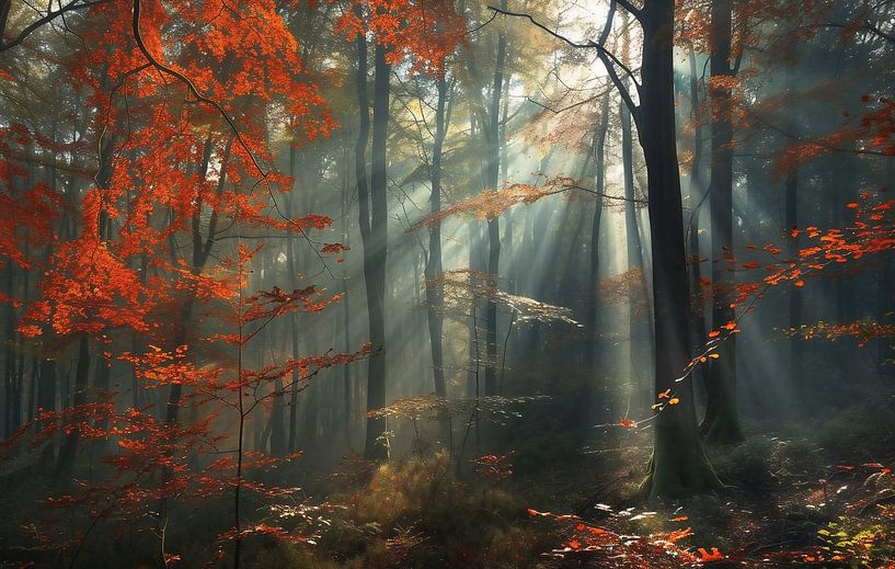 Rayons de soleil dans la mer de feuilles d'automne par fernlichtsicht