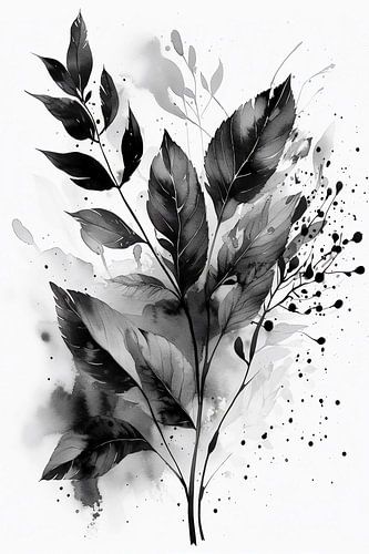 Aquarel zwarte bladeren