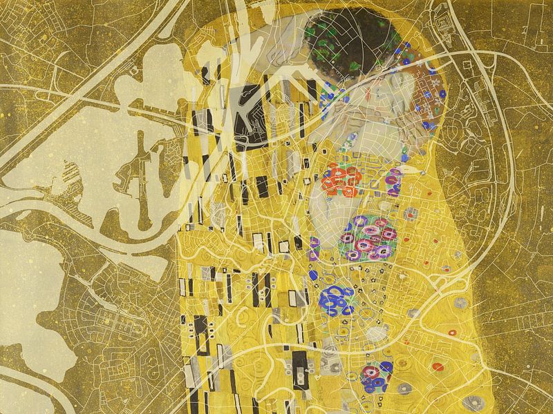 Map of Roermond with the Kiss by Gustav Klimt by De Kaartenwinkel