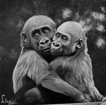 Handgeschilderde Gorilla's van Liv Jongman