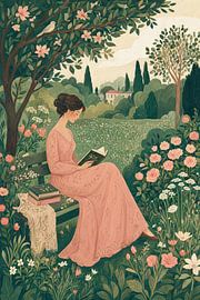 Une femme en train de lire dans un jardin romantique sur Matthias Hauser
