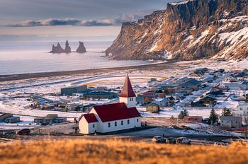 Vík í Mýrdal Village: Icelandic Church and Coastal Beauty in Winter